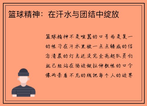 篮球精神：在汗水与团结中绽放