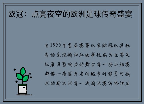 欧冠：点亮夜空的欧洲足球传奇盛宴
