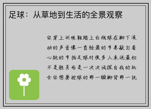 足球：从草地到生活的全景观察